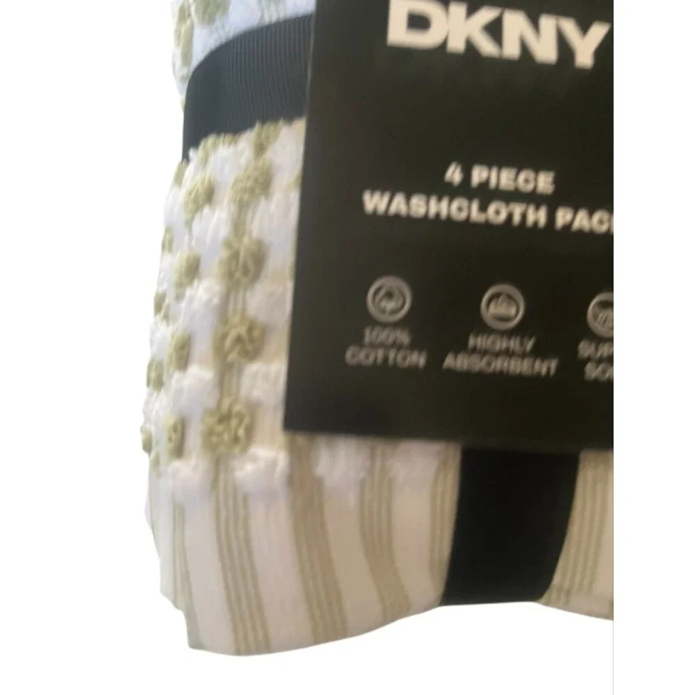 DKNY Facecloths Washcloths Green White Gingham Check 100% Cotton Set of 4